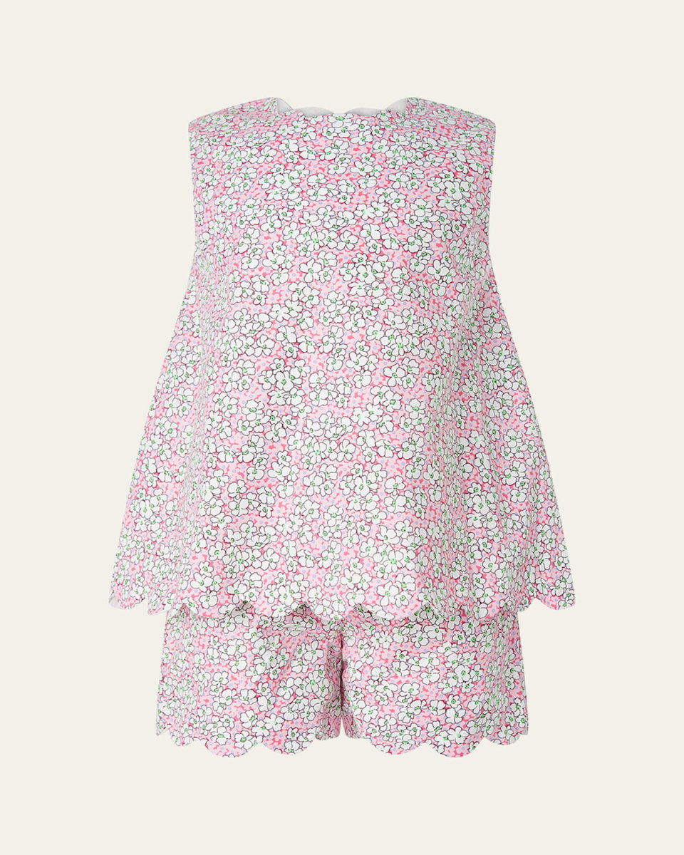 Girl's Scalloped Trim Floral-Print Top & Shorts Set, Size 2-14